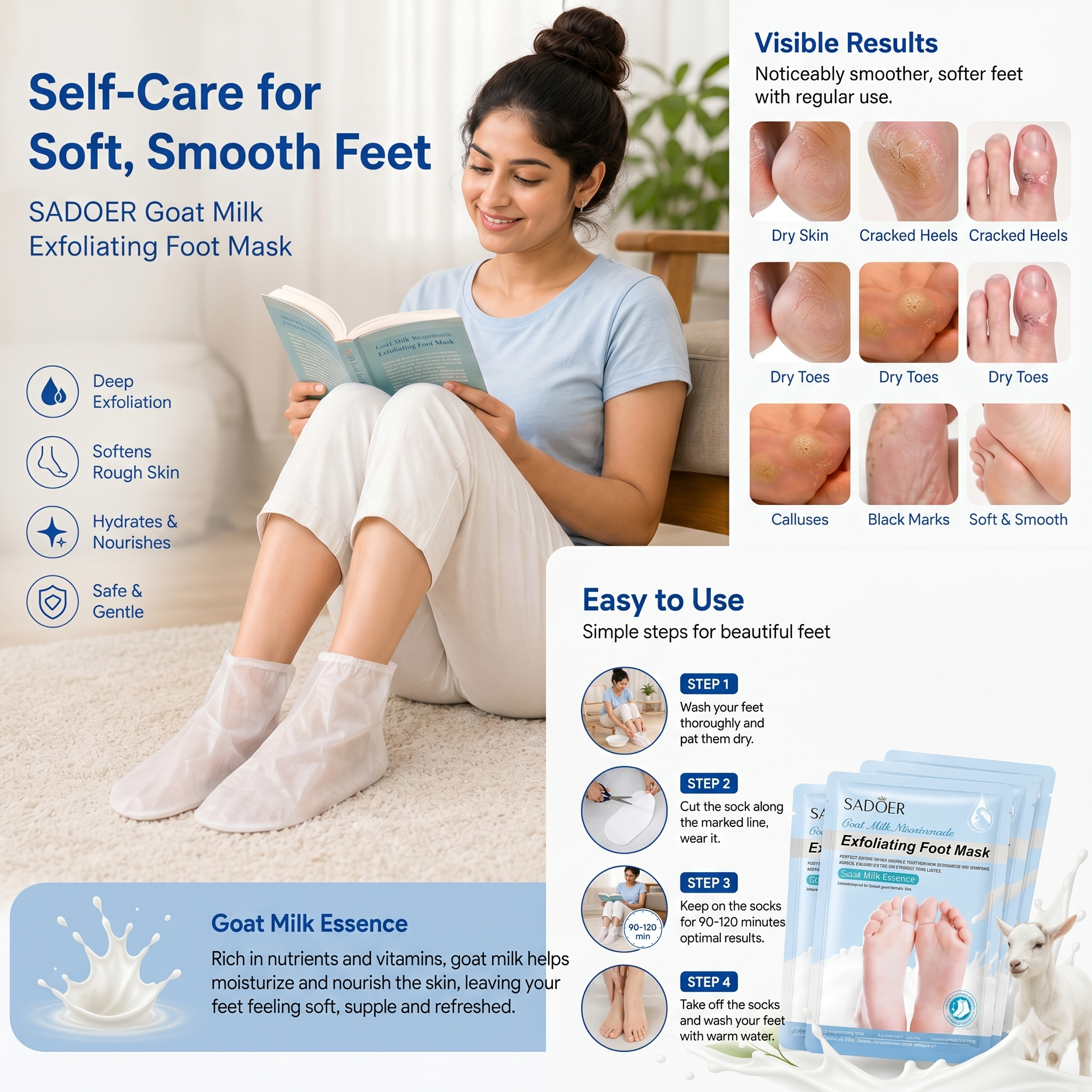SADOER GOAT MILK EXFOLIATING FOOT MASK